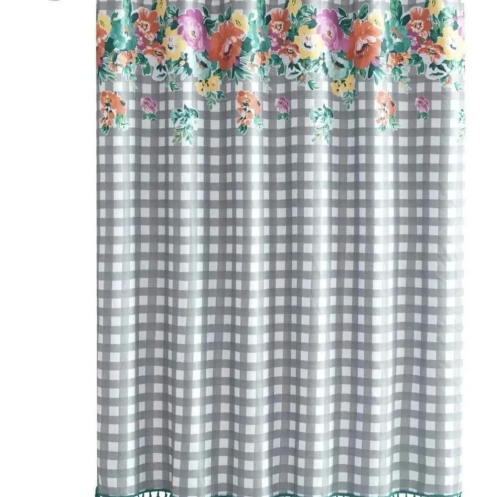 The Pioneer Woman Multicolor Floral and Gray Checkered Shower Curtain